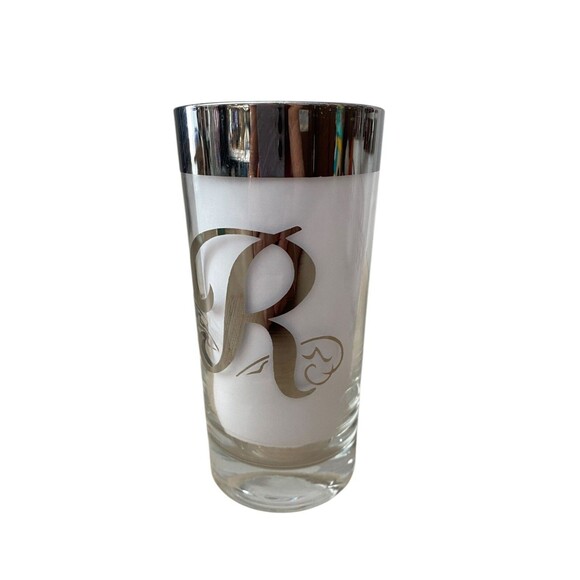Set of 4 Vintage Silver Rim Highball Glasses Monogram R MCM Barware 5.5" - Picture 10 of 11
